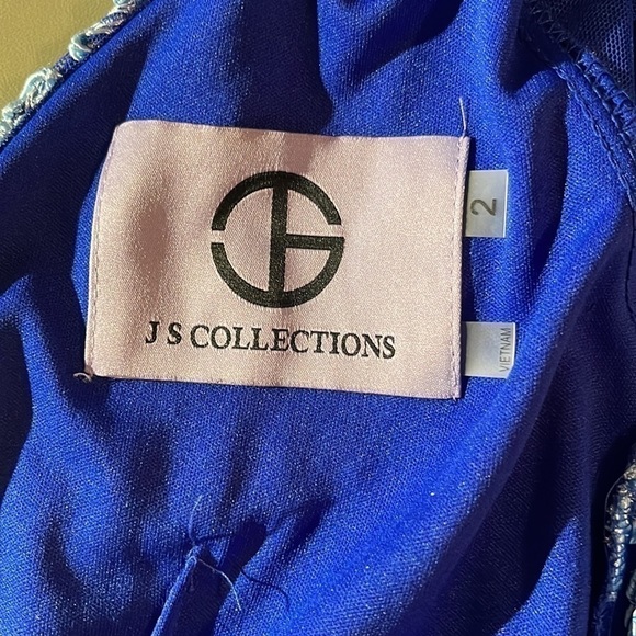 JS Collections Modele Blue On Blue Lace Appliqué Embroidered Dress, Size 2, Nwt - Picture 8 of 9